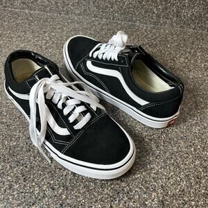 VANS Old Skool Black Classic Suede Canvas Skate Shoe Women 8.5 Low Lace Up Men 7